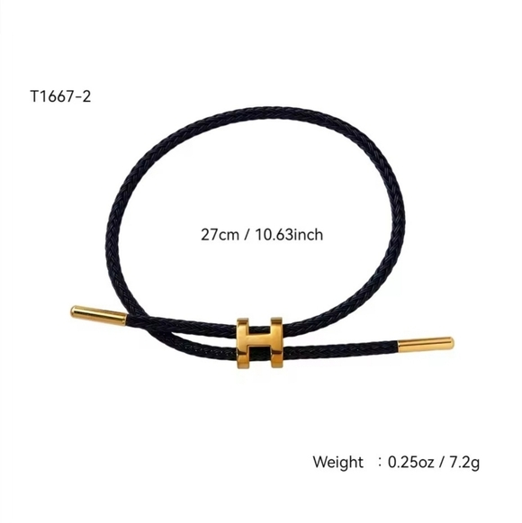 ✨ Black Braided Cable Bracelet with Gold-Tone Accents ✨ - Picture 5 of 5